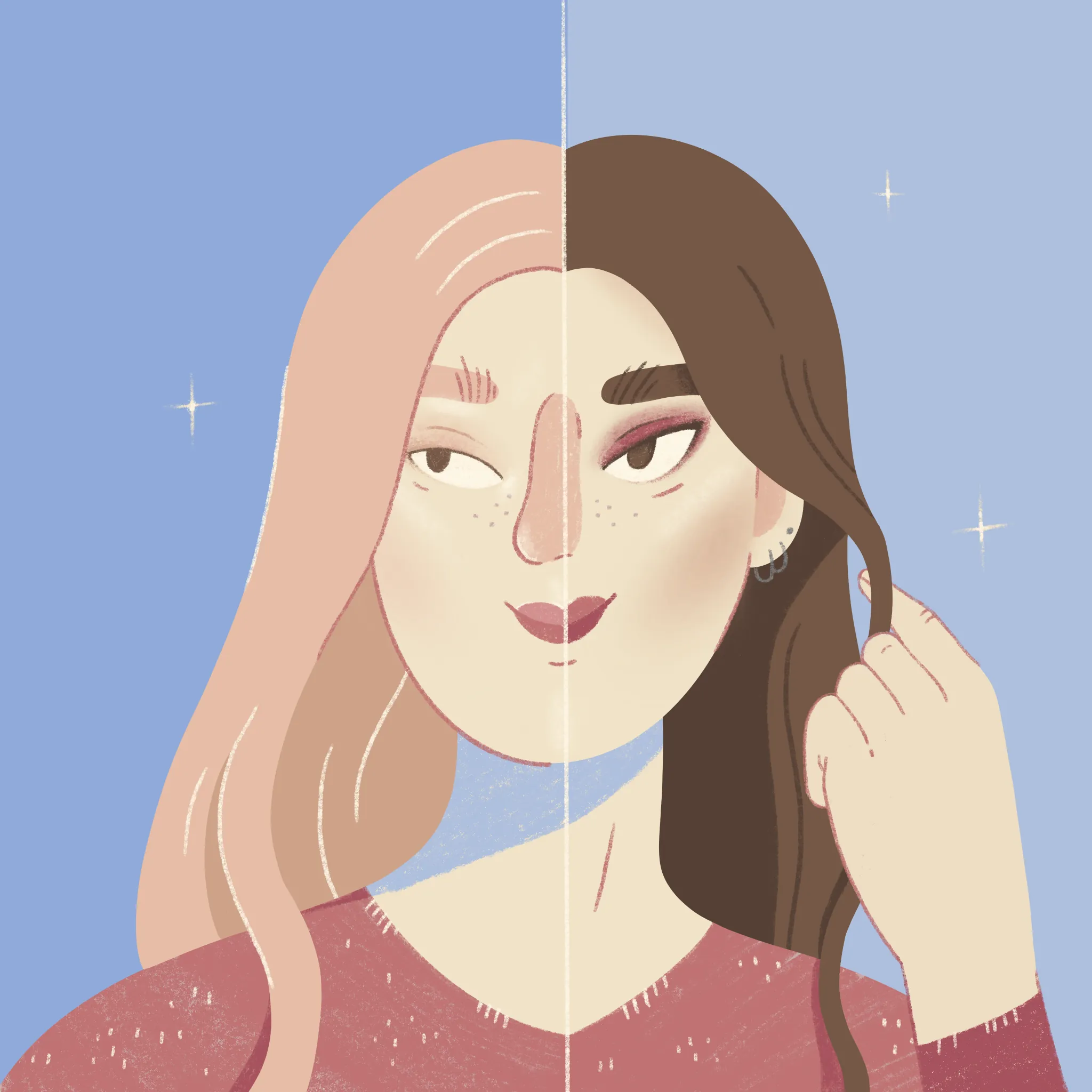 Bell HYPOAllergenic illustrated character — split-tone portrait