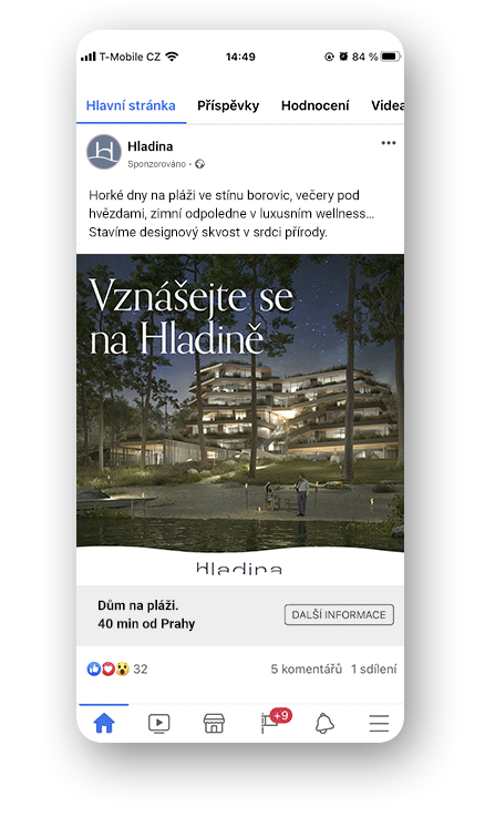 Hladina — Facebook feed ad mockup
